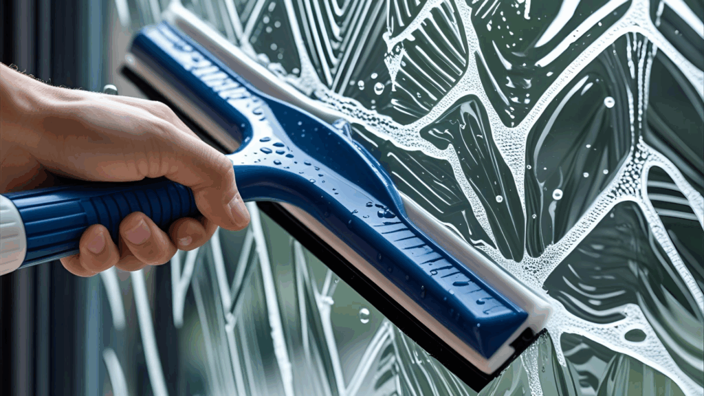 someone using a squeegee on a window for cleaning 