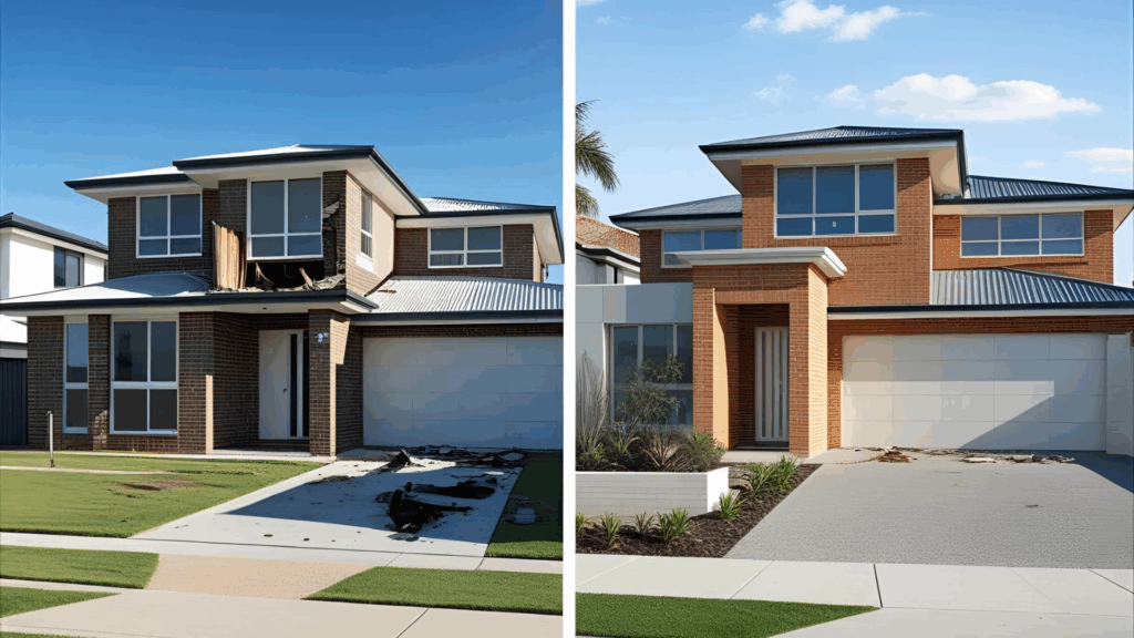 Why Property Maintenance Matters. damage vs. well-maintained property (before/after style)